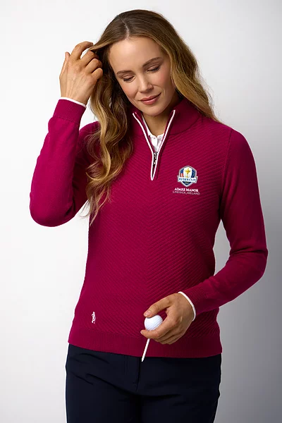 Official Ryder Cup 2027 Ladies Quarter Zip Chevron Rib Midweight Merino Golf Sweater