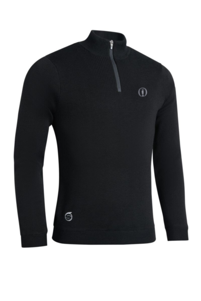 The Open Mens Quarter Zip Textured Chest Rib Panel Showerproof Merino Lined Golf Sweater