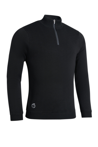 Mens Quarter Zip Textured Chest Rib Panel Showerproof Merino Lined Golf Sweater