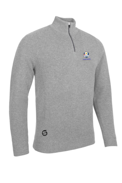 Official Ryder Cup 2027 Mens Quarter Zip Textured Chest Rib Panel Showerproof Merino Lined Golf Sweater