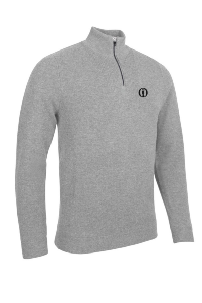 The Open Mens Quarter Zip Textured Chest Rib Panel Showerproof Merino Lined Golf Sweater