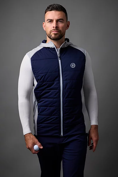 The Open Mens Hybrid Padded Performance Sleeveless Midweight Golf Hoodie