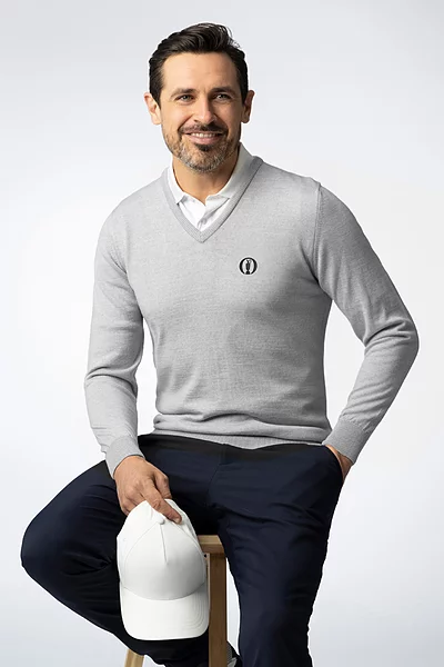 The Open Mens V Neck Merino Wool Golf Sweater