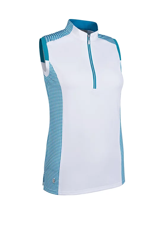 Ladies Printed Panel Zip Sleeveless Performance Golf Shirt Sale