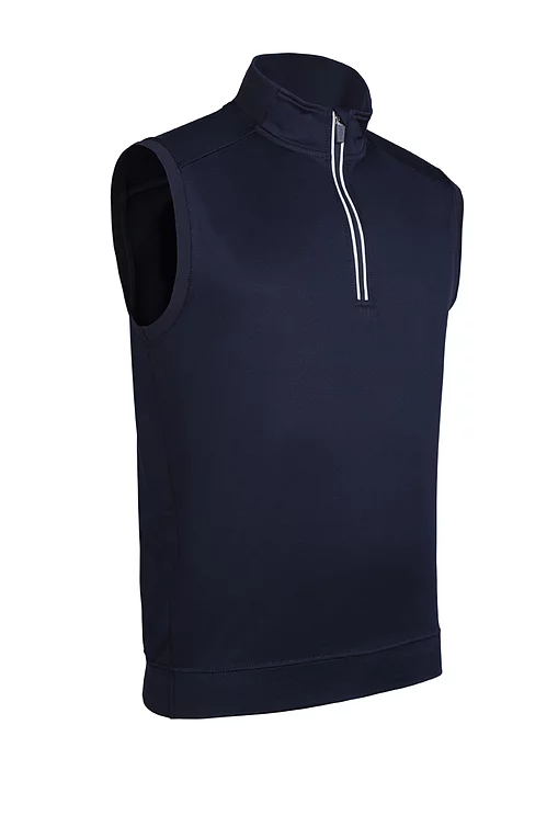 Mens Quarter Zip Rib Sleeveless Performance Golf Midlayer Navy/White S