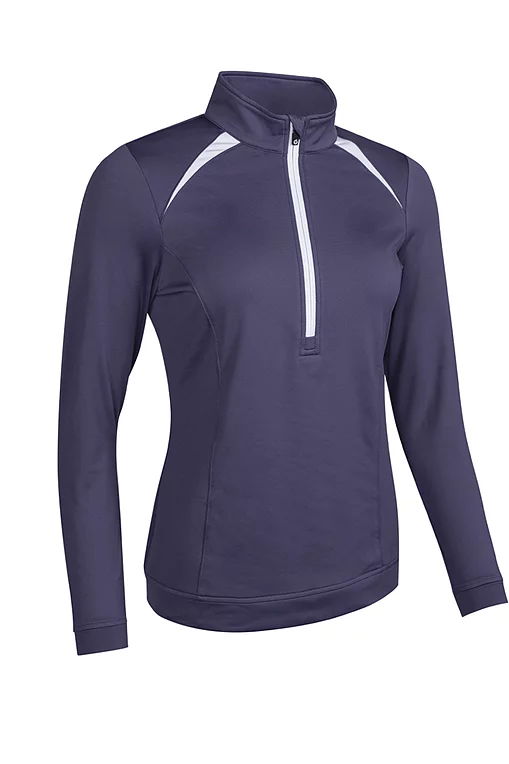 Ladies Quarter Zip Shoulder Panelled Performance Fleece Golf Midlayer Midnight Plum/White S