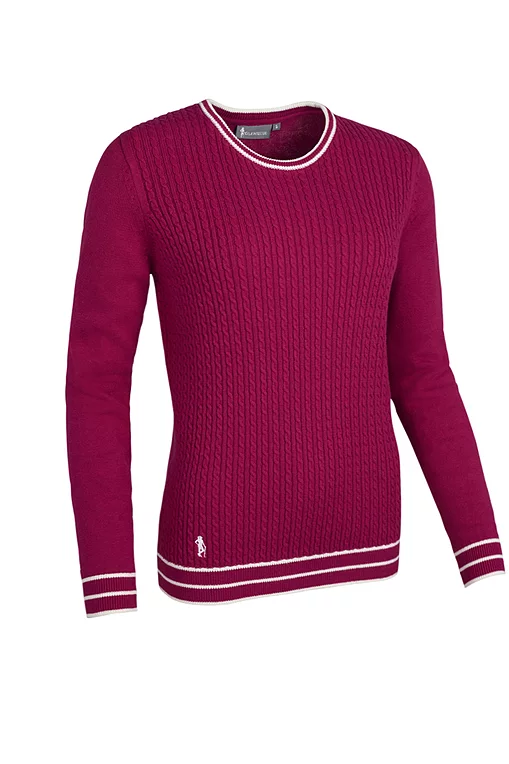 Ladies Crew Neck Micro Cable Midweight Merino Golf Sweater