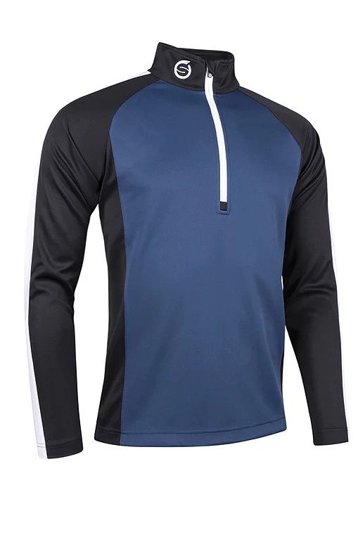 Mens Quarter Zip Raglan Panelled Showerproof Golf Midlayer Airforce/Black/White S