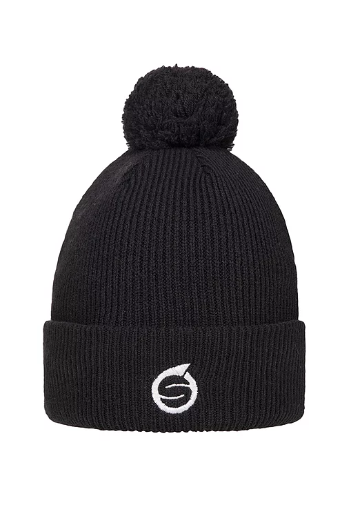 Mens And Ladies Embroidered Thermal Lined Merino Golf Bobble Hat Black One Size
