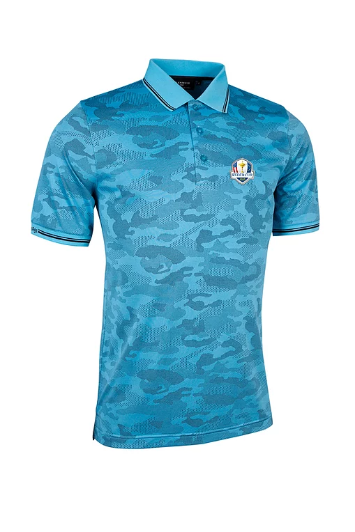 Official Ryder Cup 2027 Mens Camo Jacquard Collar and Cuffs Performance Golf Polo Shirt
