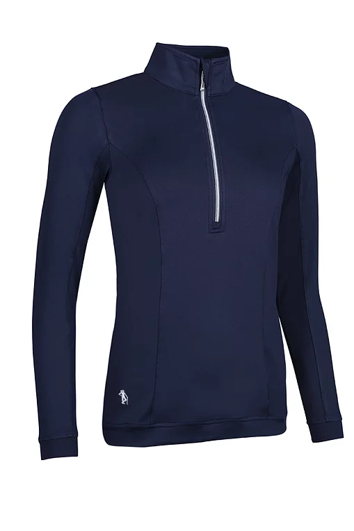 Ladies Quarter Zip Lightweight Shaped Panel Performance Golf Midlayer Navy S