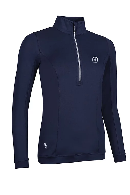 The Open Ladies Quarter Zip Lightweight Shaped Panel Performance Golf Midlayer Navy S