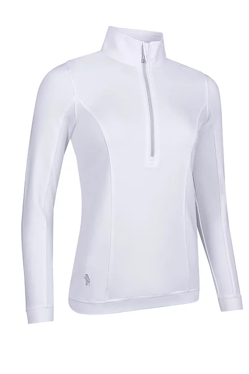 Ladies Quarter Zip Lightweight Shaped Panel Performance Golf Midlayer White S
