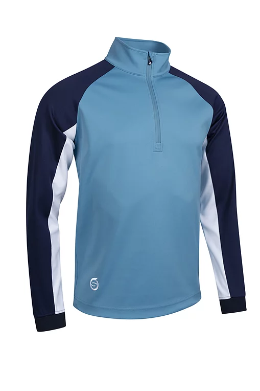Mens Quarter Zip Contrast Sleeve Panel Showerproof Golf Midlayer Pacific Blue/Navy/White S