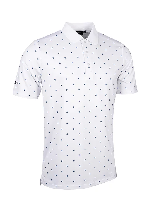 Mens Printed Performance Golf Shirt White/Navy Saltire Flags S