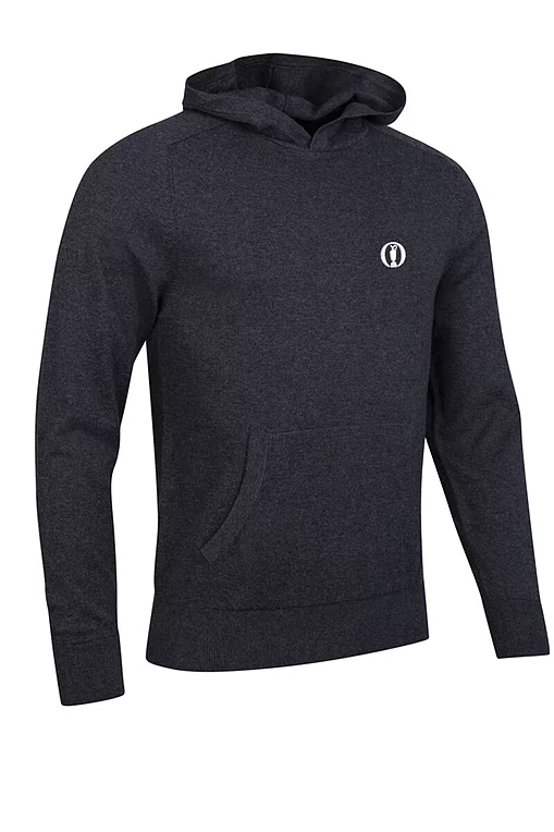 The Open Mens Saddle Sleeve Touch of Cashmere Midweight Golf Hoodie Charcoal Marl S