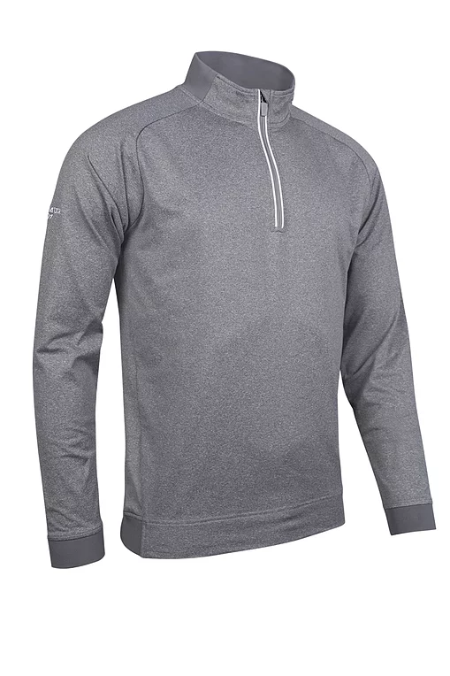 Mens Quarter Zip Rib Performance Golf Midlayer Light Grey Marl/White S