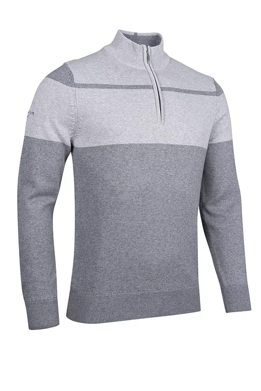 Mens Quarter Zip Colour Block Touch of Cashmere Midweight Golf Sweater Sale Mid Grey Marl/Light Grey Marl S
