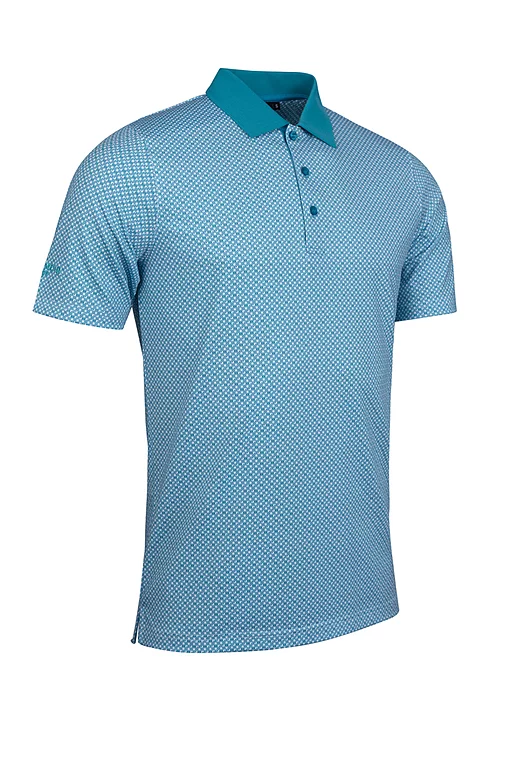 Mens G Print Performance Golf Shirt White/Lagoon M