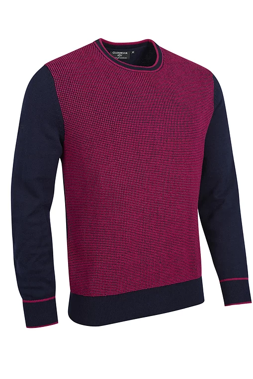 Mens Crew Neck Two Tone Textured Midweight Merino Golf Sweater