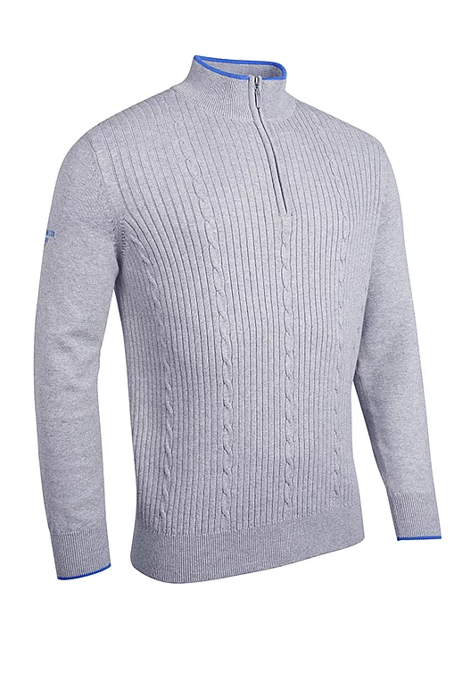 Mens Quarter Zip Cable Rib Midweight Merino Golf Sweater