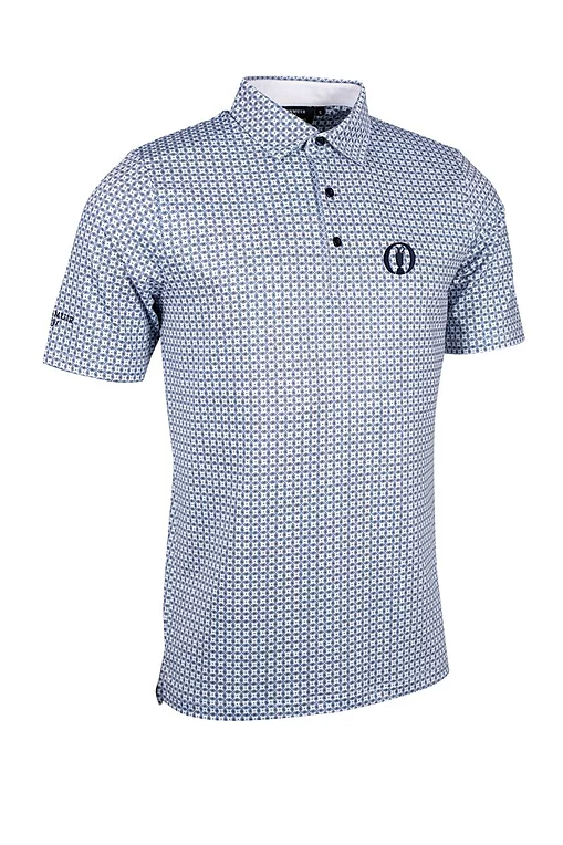 The Open Mens All Over Micro G Print Performance Golf Shirt White/Navy/Lt Grey S