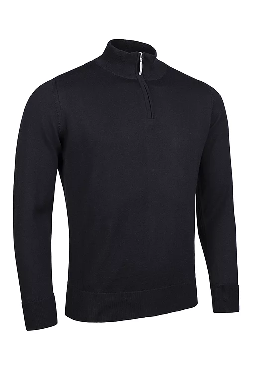 Mens Quarter Zip Lightweight Merino Wool Golf Sweater Black S