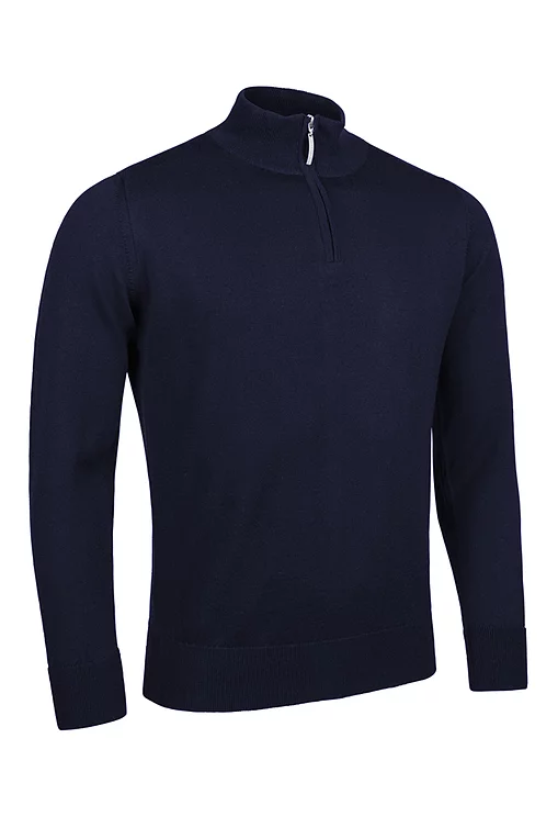 Mens Quarter Zip Lightweight Merino Wool Golf Sweater Navy S