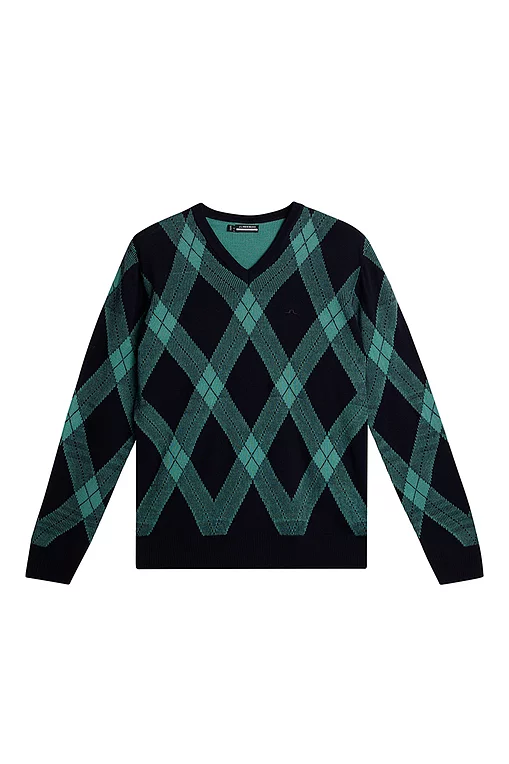 Mens J Lindeberg x Glenmuir V All Over Tartan Sweater Sale