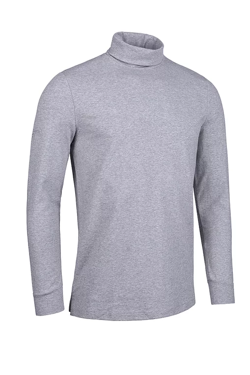 Mens Long Sleeve Cotton Roll Neck Golf Shirt Light Grey Marl S