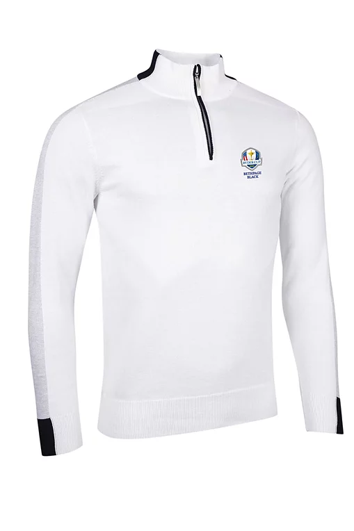 Official Ryder Cup 2027 Mens Quarter Zip Birdseye Sleeve Cotton Golf Sweater