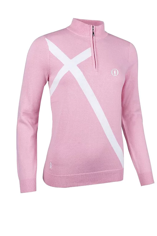 The Open Ladies Quarter Zip Saltire Cross Cotton Lightweight Golf Sweater