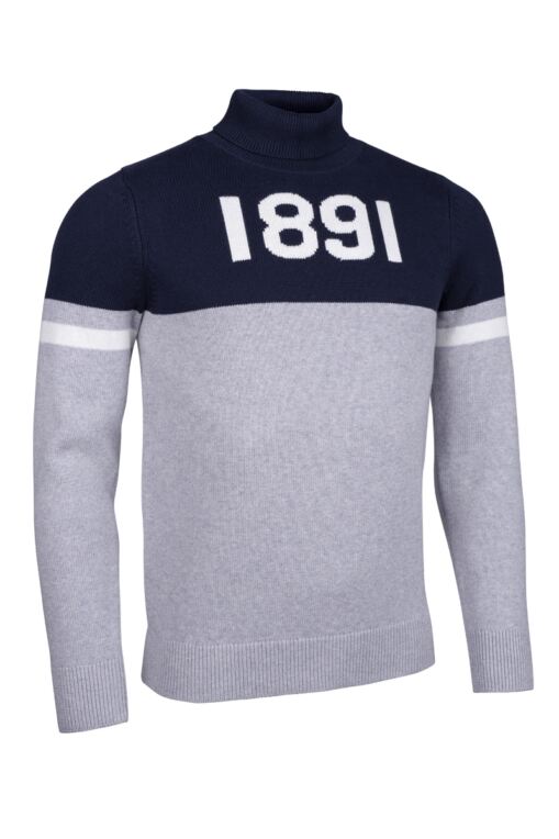 Mens and Ladies Roll Neck Contrast Chest and Sleeve Touch of Cashmere 1891 Heritage Sweater