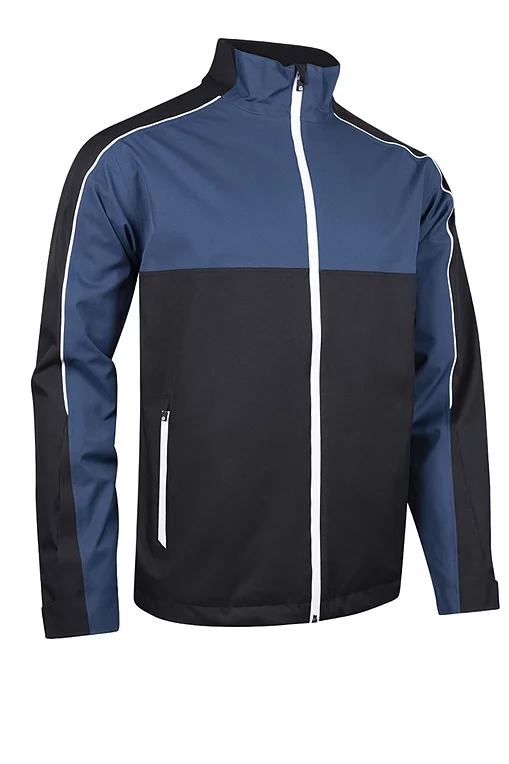 Mens Chest and Sleeve Panel Waterproof Golf Jacket Sale Black/Airforce/White S