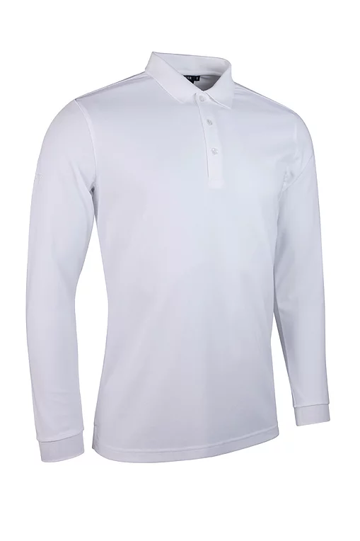 Mens Long Sleeve Performance Pique Golf Polo Shirt White M
