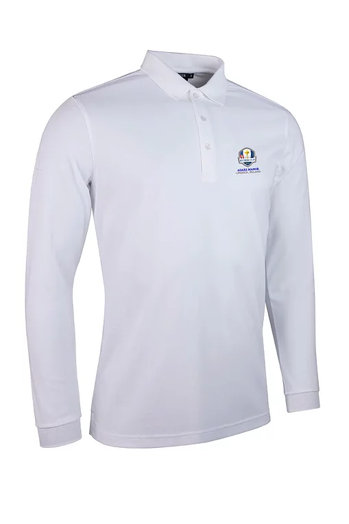 Official Ryder Cup 2027 Mens Long Sleeve Performance Pique Golf Polo Shirt White M