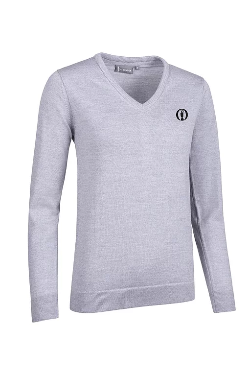 The Open Ladies V Neck Merino Wool Lightweight Golf Sweater