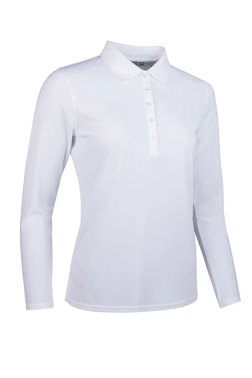 Ladies Long Sleeve Performance Pique Golf Polo Shirt White S