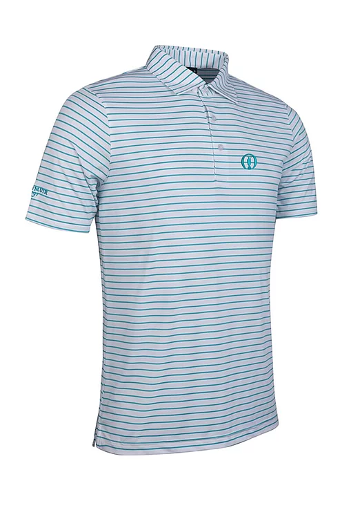 The Open Mens Pencil Stripe Tailored Collar Performance Golf Shirt White/Lagoon S