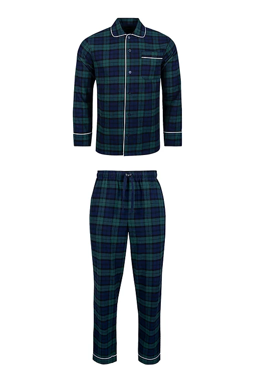 Mens Cotton Flannel Tartan Piped Pyjama Set Mens Cotton Flannel Tartan Piped Pyjama Set