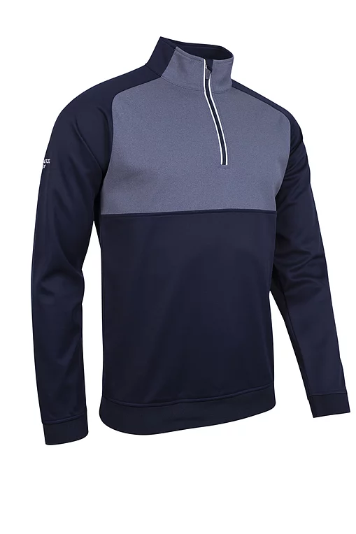 Mens Quarter Zip Colour Block Performance Golf Midlayer Navy/White S