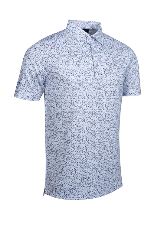 Mens Micro Scottish Print Performance Golf Shirt White/Tahiti S