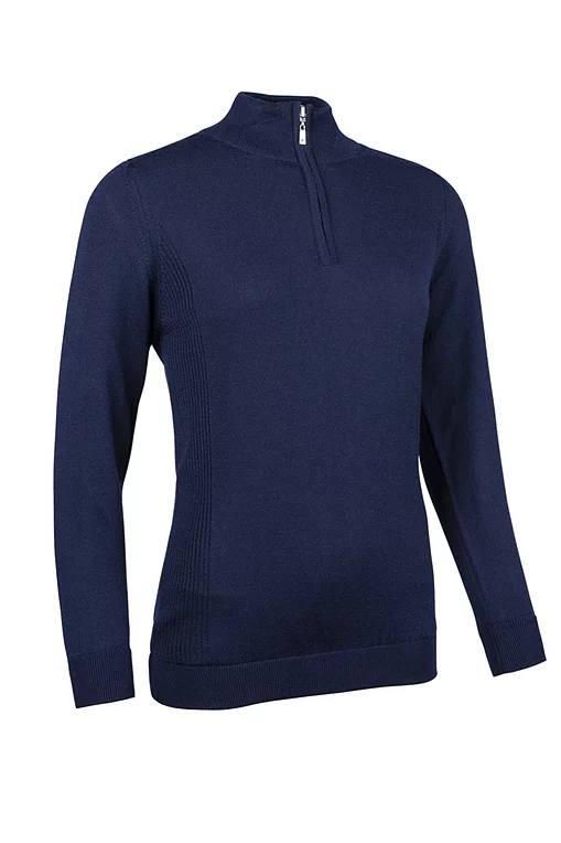 Ladies Quarter Zip Water Repellent Lined Merino Heavyweight Golf Sweater Navy Marl S