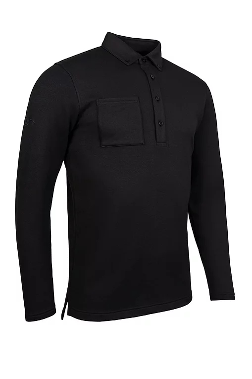 Mens Long Sleeve Thermal Performance Golf Polo Shirt Black S