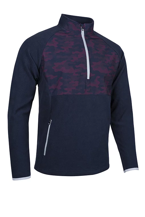 Mens Hybrid Thermal Fleece Golf Midlayer Navy/Mulberry Camo/Silver S