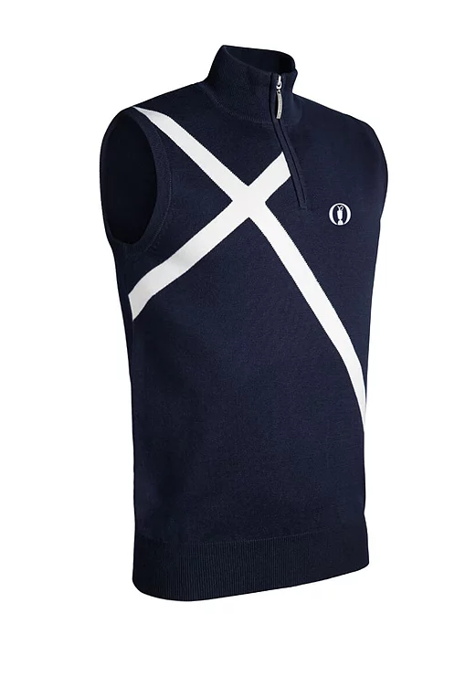 The Open Mens Quarter Zip Saltire Cross Cotton Lightweight Golf Slipover Navy/White S