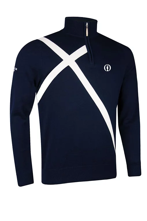 The Open Mens Quarter Zip Saltire Cross Cotton Lightweight Golf Sweater Navy S