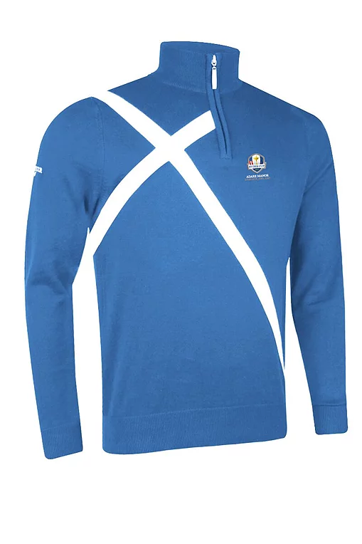 Official Ryder Cup 2027 Mens Quarter Zip Saltire Cross Cotton Lightweight Golf Sweater Tahiti L