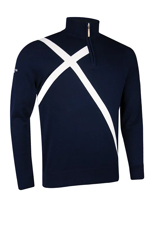 Mens Quarter Zip Saltire Cross Cotton Lightweight Golf Sweater Mens Quarter Zip Saltire Cross Cotton Lightweight Golf Sweater