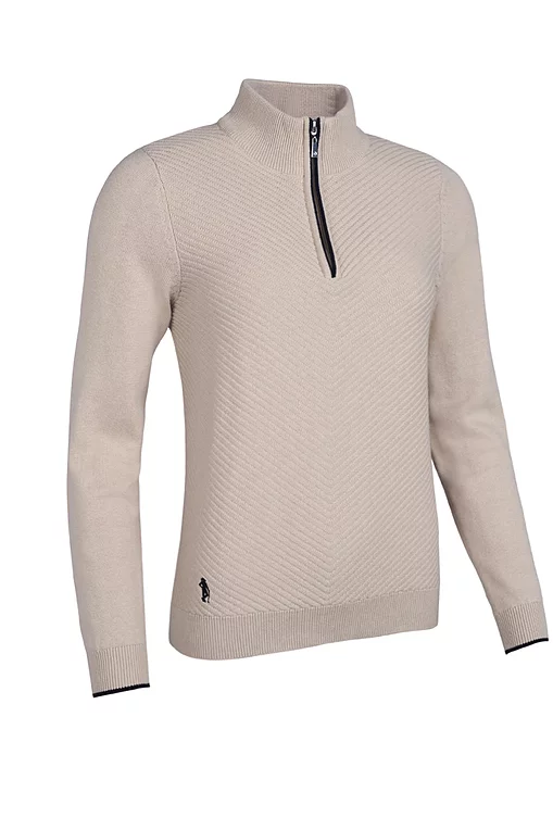 Ladies Quarter Zip Chevron Rib Midweight Merino Golf Sweater
